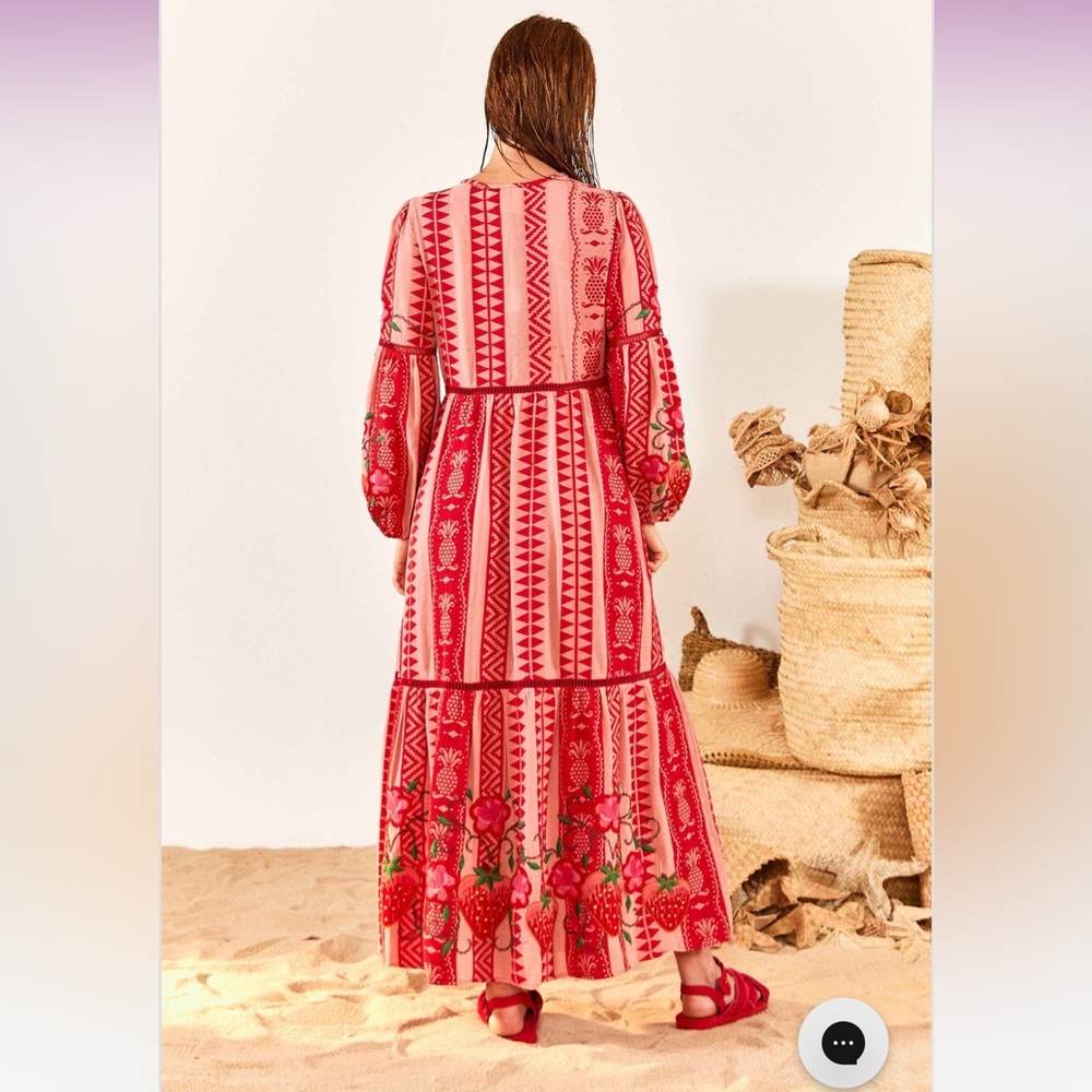 Farm Rio Red And Pink Pineapple Jacquard Dress Size M - Picture 2 of 2